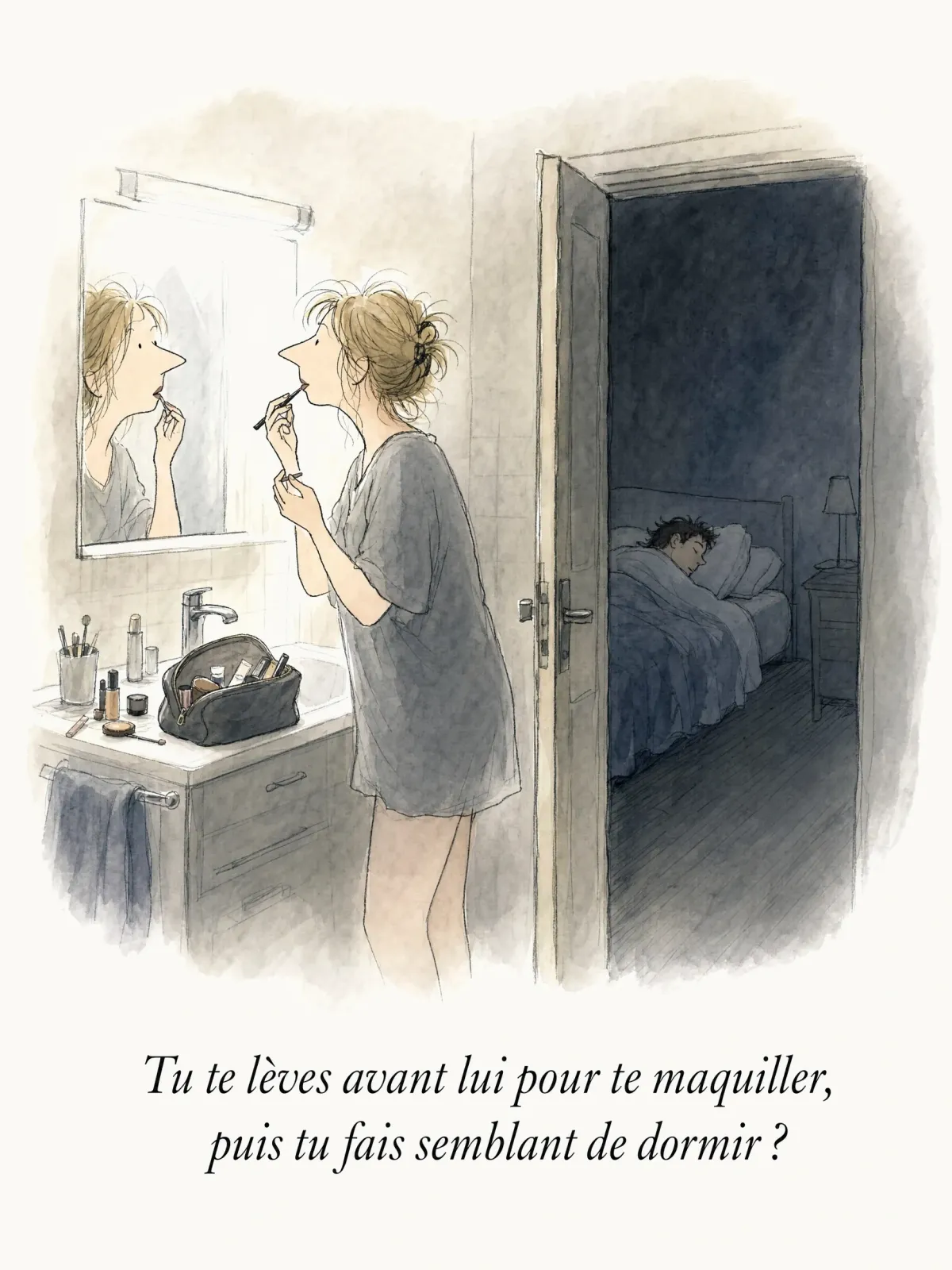 Tu te lèves avant lui pour te maquiller, puis tu fais semblant de dormir ?