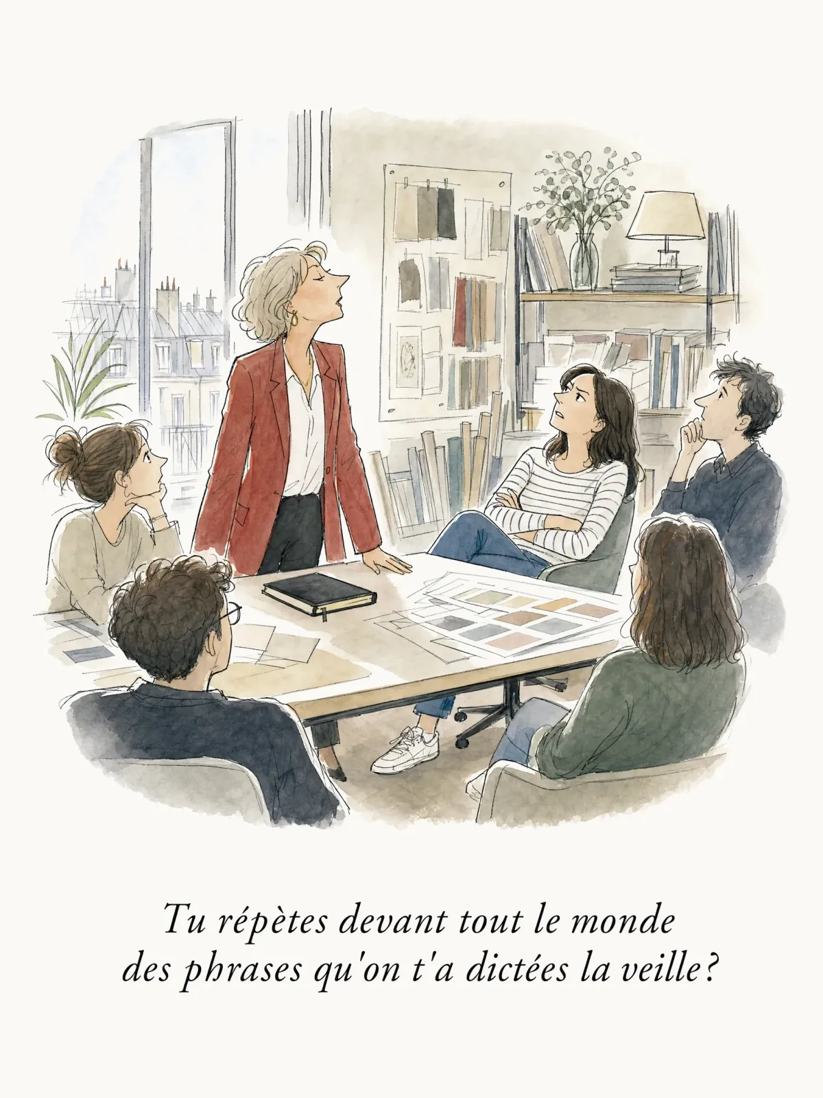 Tu répètes devant tout le monde des phrases qu'on t'a dictées la veille ?