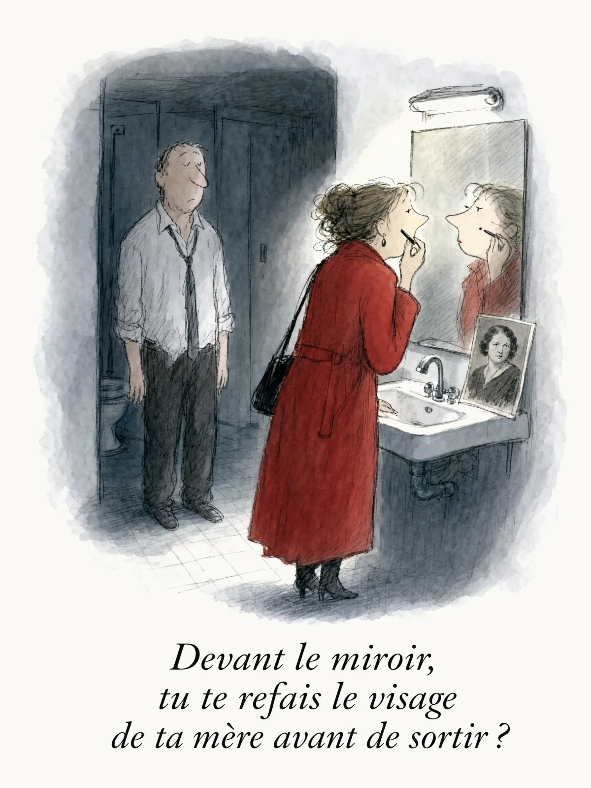 Devant le miroir, tu te refais le visage de ta mère avant de sortir ?