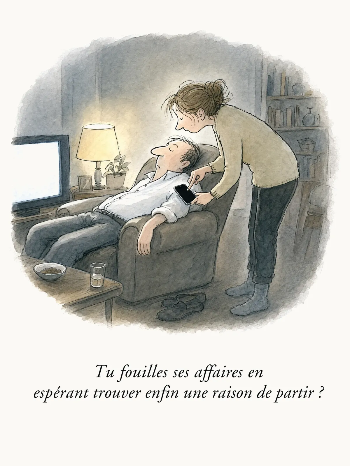 Tu fouilles ses affaires en espérant trouver enfin une raison de partir ?