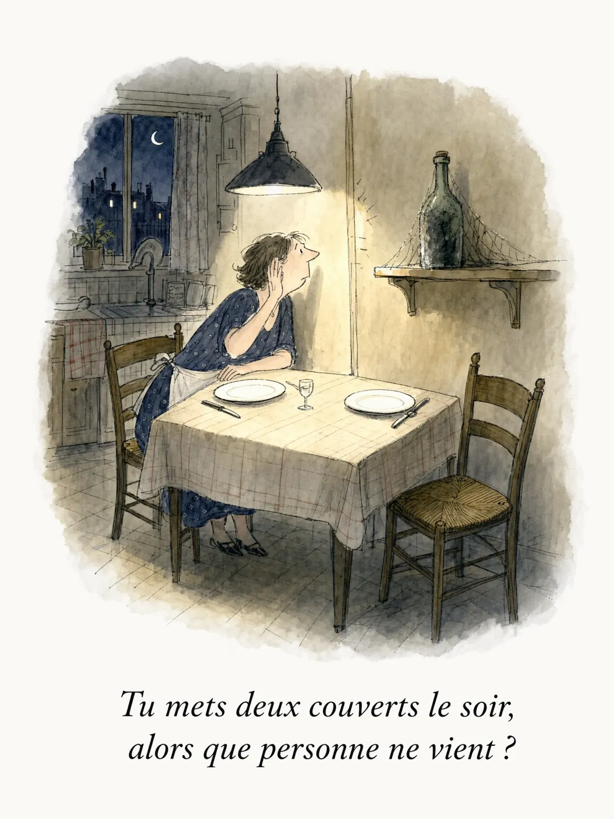 Tu mets deux couverts le soir, alors que personne ne vient ?