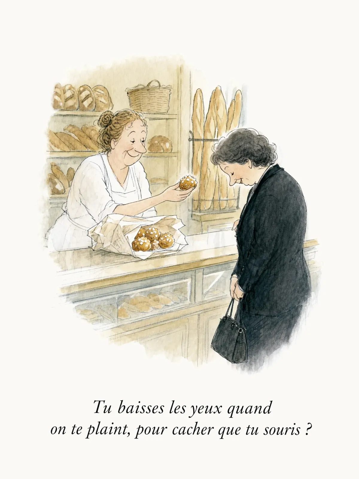 Tu baisses les yeux quand on te plaint, pour cacher que tu souris ?