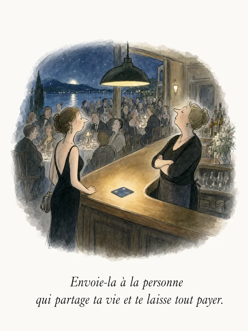 Envoie-la à la personne qui partage ta vie et te laisse tout payer.