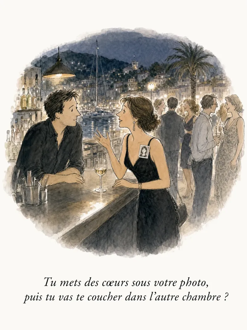 Tu mets des cœurs sous votre photo, puis tu vas te coucher dans l'autre chambre ?