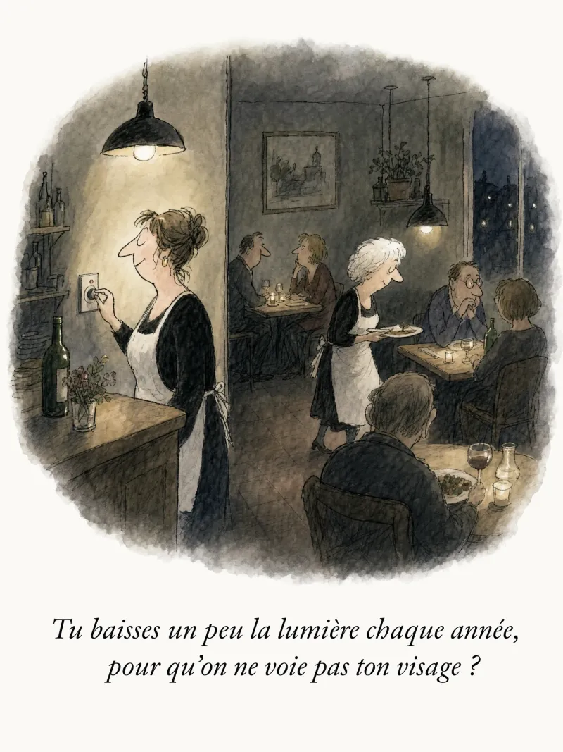 Tu baisses un peu la lumière chaque année, pour qu'on ne voie pas ton visage ?