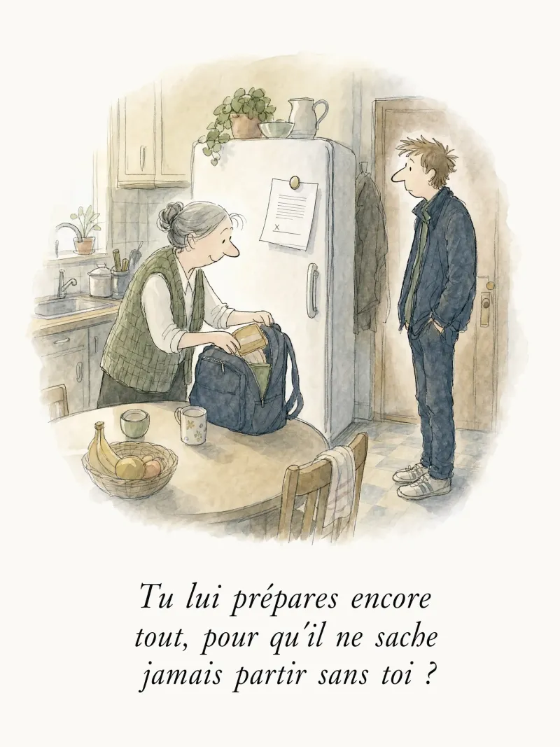 Tu lui prépares encore tout, pour qu'il ne sache jamais partir sans toi ?